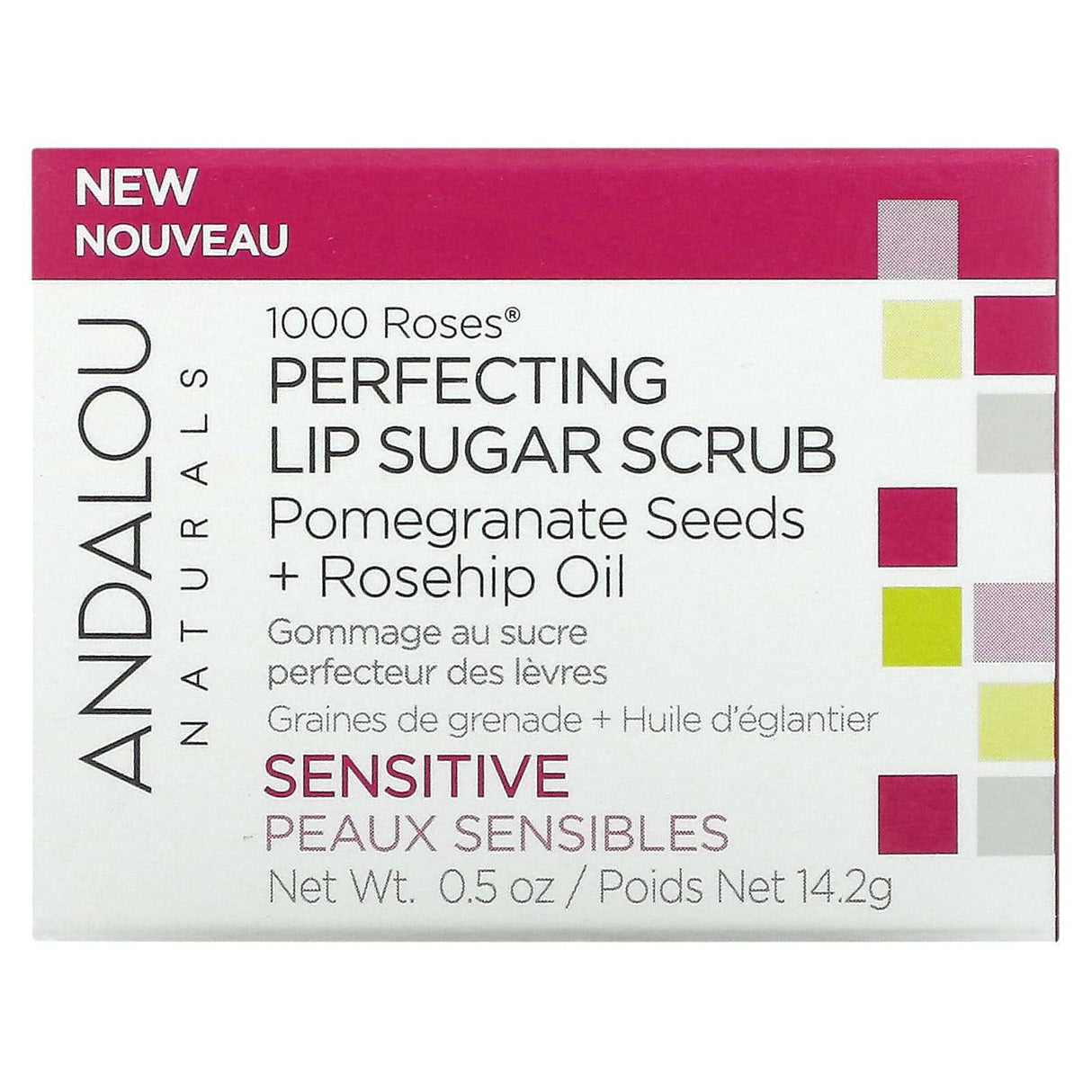 Andalou Naturals, 1000 Roses, Perfecting Lip Sugar Scrub, Sensitive, 0.5 oz (14.2 g) - Supply Center USA