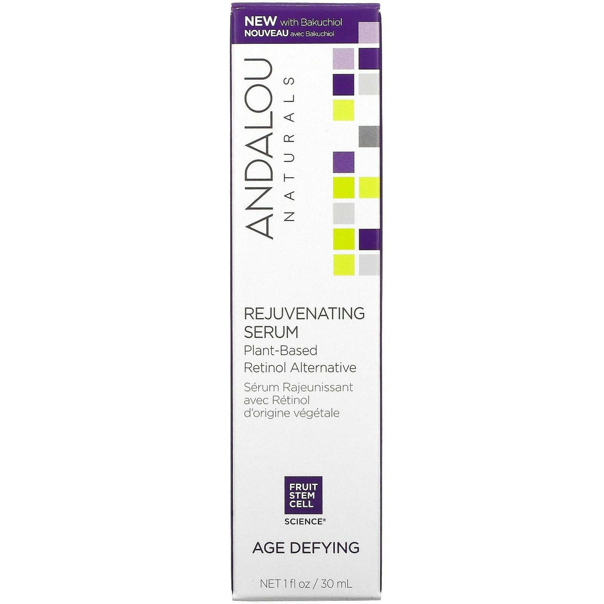 Andalou Naturals, Rejuvenating Serum, Plant-Based Retinol Alternative, Age Defying, 1 fl oz (30 ml) - Supply Center USA