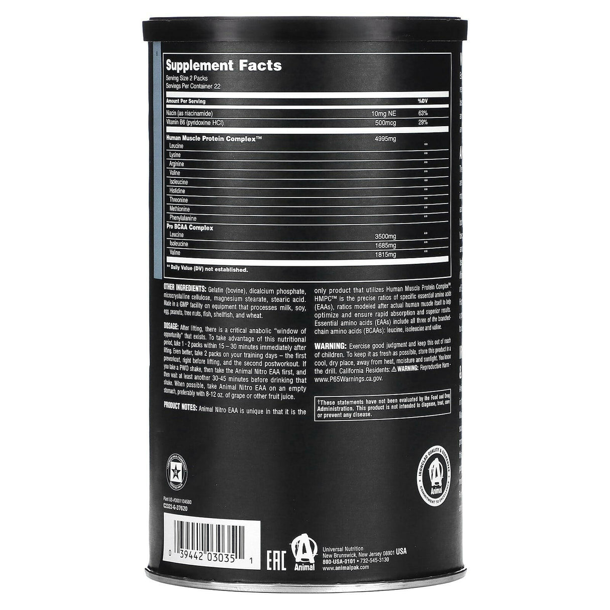 Animal, Nitro EAA, The Anabolic Essential Amino Acids Pack, 44 Packs - Supply Center USA