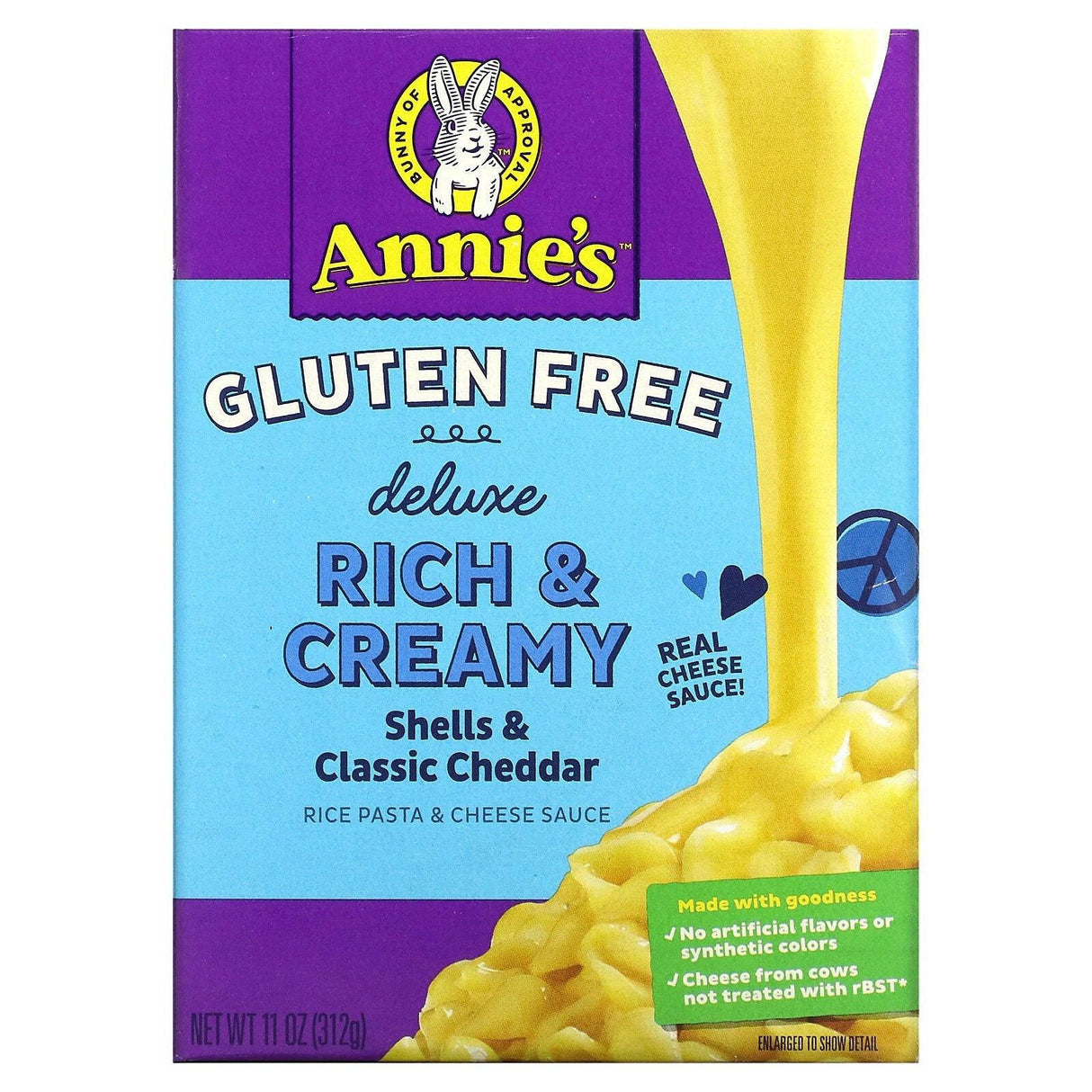 Annie's Homegrown, Deluxe Rich & Creamy, Rice Pasta & Cheese Sauce, Shells & Classic Cheddar, Gluten Free, 11 oz (312 g) - Supply Center USA