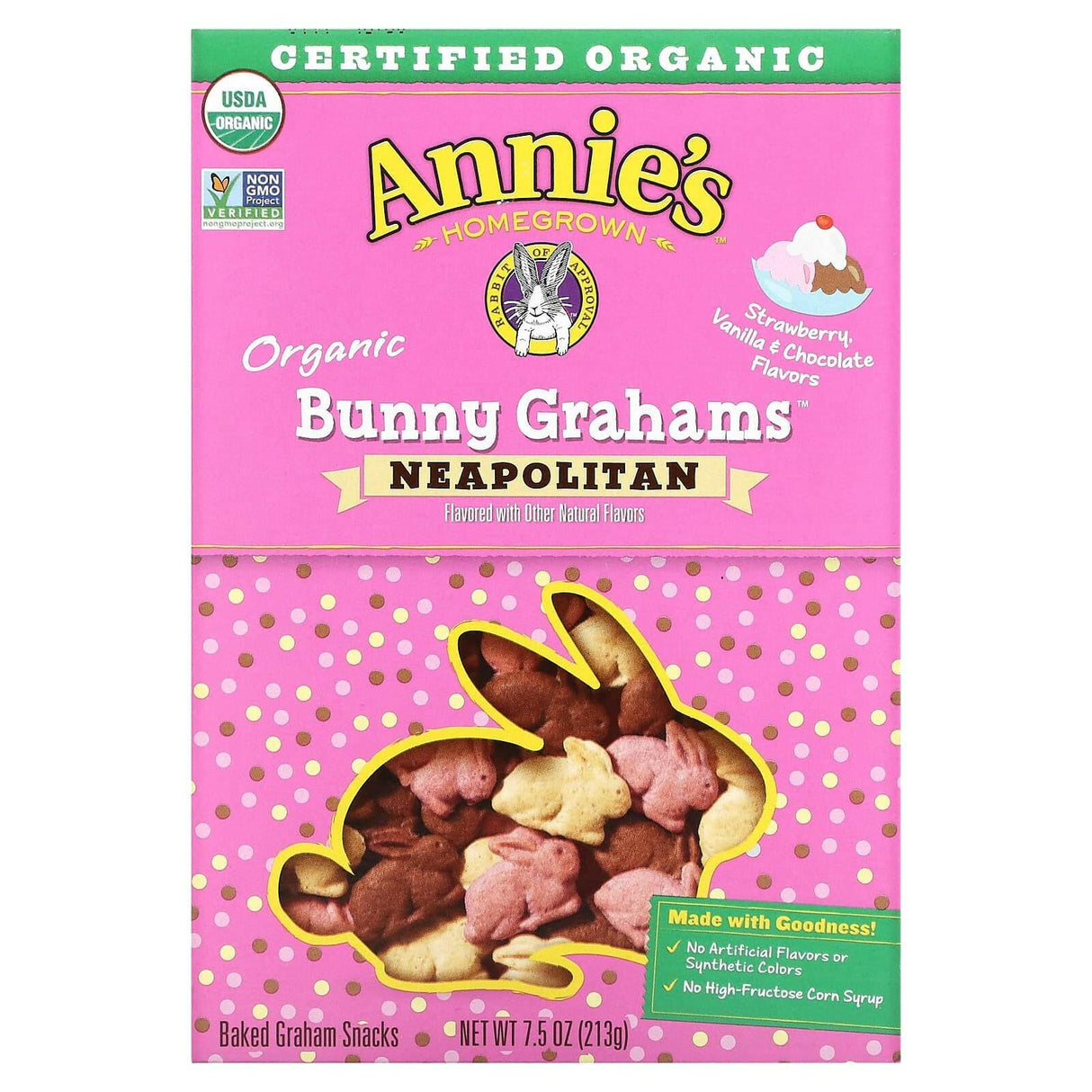 Annie's Homegrown, Organic Baked Bunny Graham Snacks, Neapolitan , 7.5 oz (213 g) - Supply Center USA