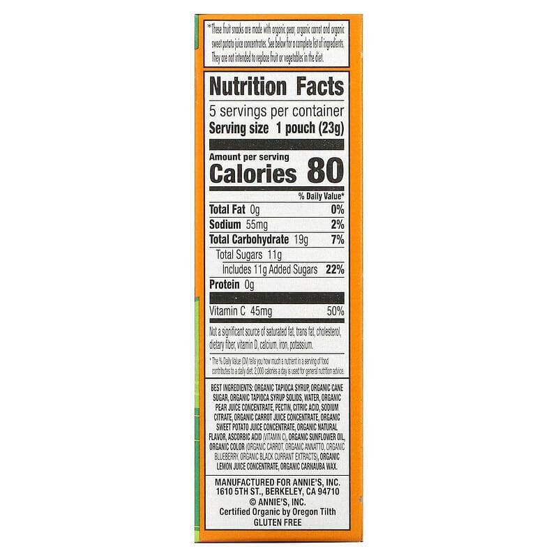 Annie's Homegrown, Organic Bernie's Farm Fruit Snacks, 5 Pouches, 0.8 oz (23 g) Each - Supply Center USA