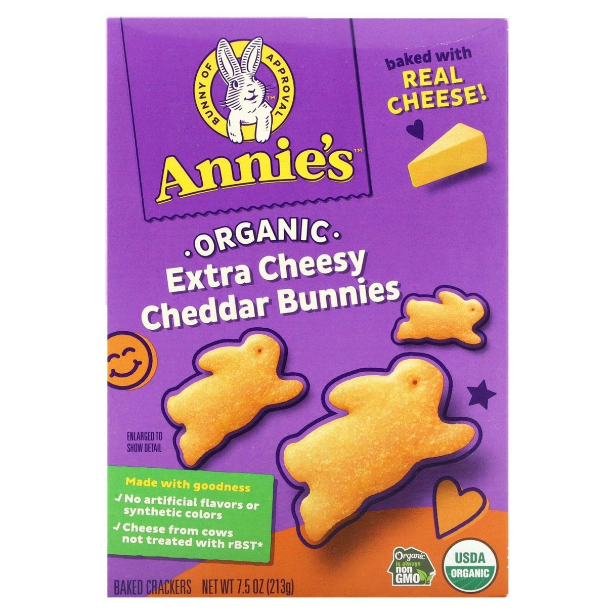 Annie's Homegrown, Organic Cheddar Bunnies, Baked Crackers, Extra Cheesy, 7.5 oz (213 g) - Supply Center USA