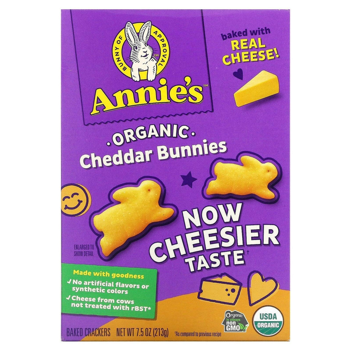 Annie's Homegrown, Organic Cheddar Bunnies, Baked Crackers, Extra Cheesy, 7.5 oz (213 g) - Supply Center USA