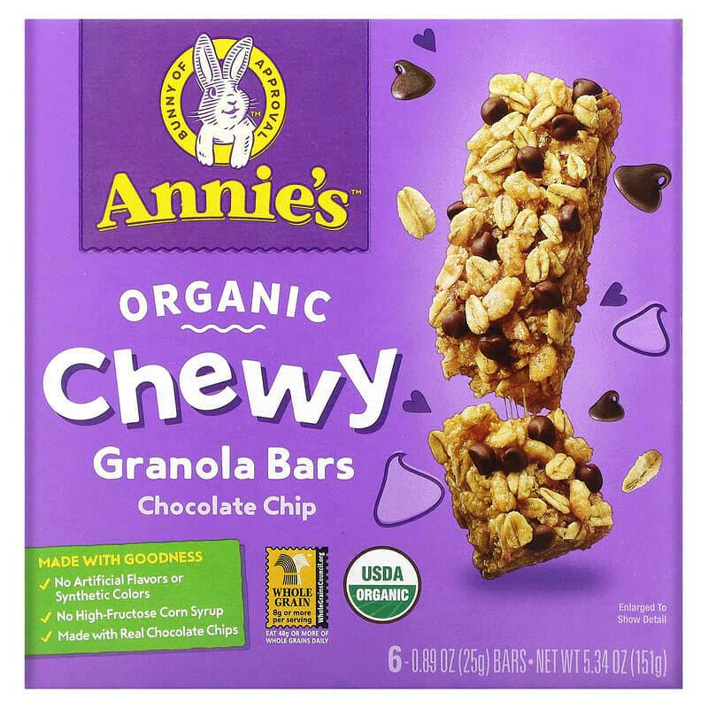 Annie's Homegrown, Organic Chewy Granola Bars, Chocolate Chip, 6 Bars, 0.89 oz (25 g) Each - Supply Center USA