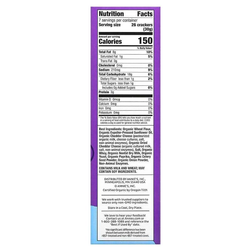 Annie's Homegrown, Organic White Cheddar Squares, 7.5 oz (212 g) - Supply Center USA