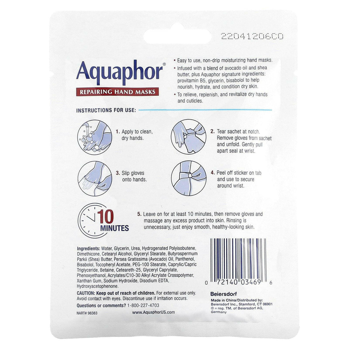 Aquaphor, Repairing Hand Masks, 1 Pair, .7 fl oz (20 ml) - Supply Center USA