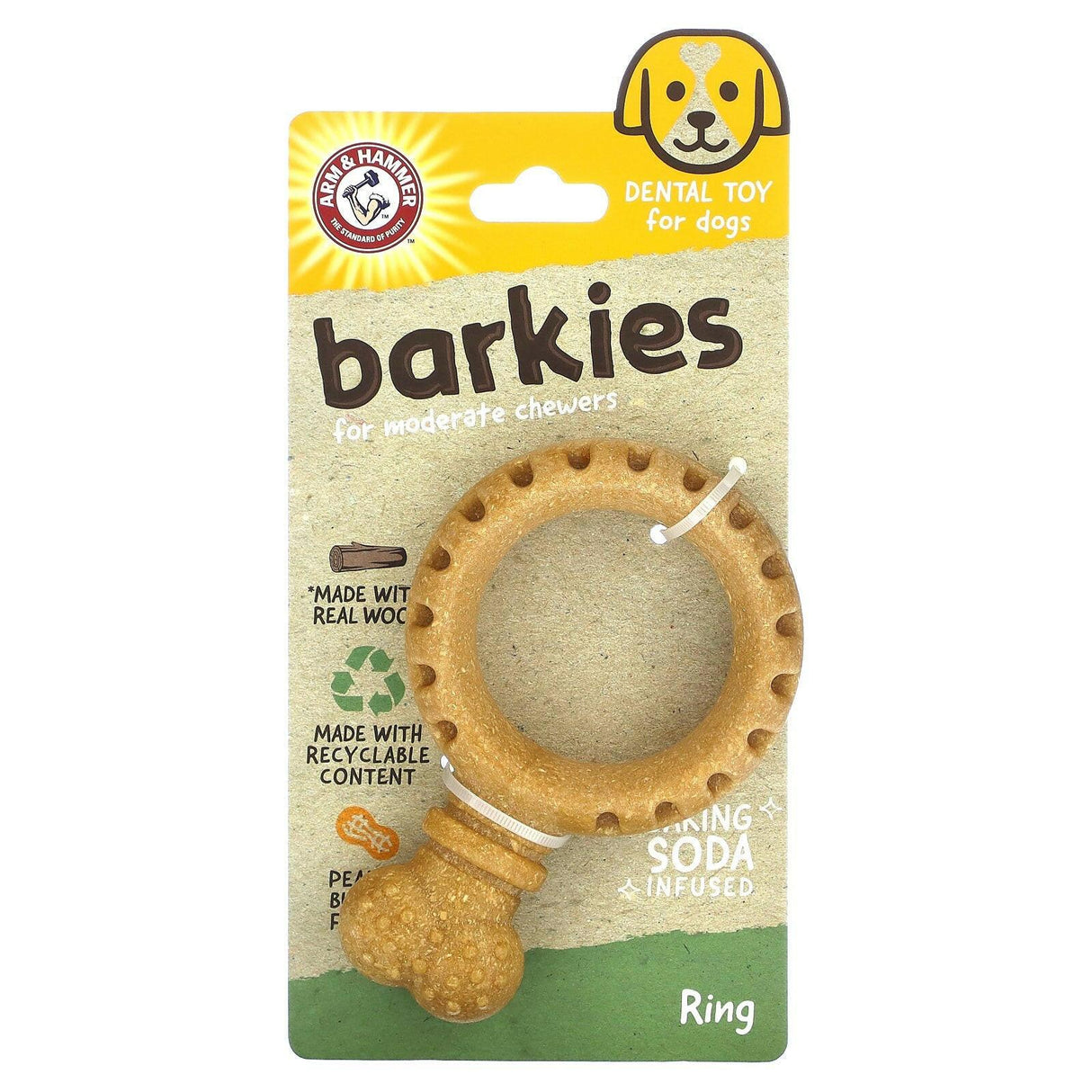 Arm & Hammer, Barkies for Moderate Chewers, Dental Toy for Dogs, Ring, Peanut Butter, 1 Toy - Supply Center USA