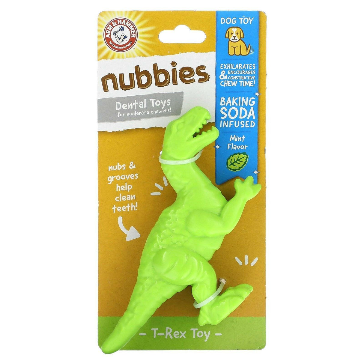 Arm & Hammer, Nubbies, Dental Toys for Moderate Chewers, T-Rex, Mint, 1 Toy - Supply Center USA