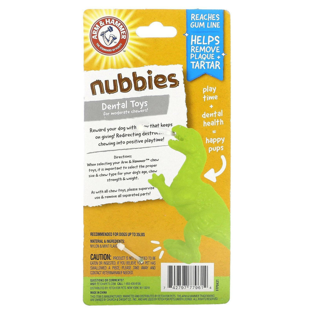 Arm & Hammer, Nubbies, Dental Toys for Moderate Chewers, T-Rex, Mint, 1 Toy - Supply Center USA