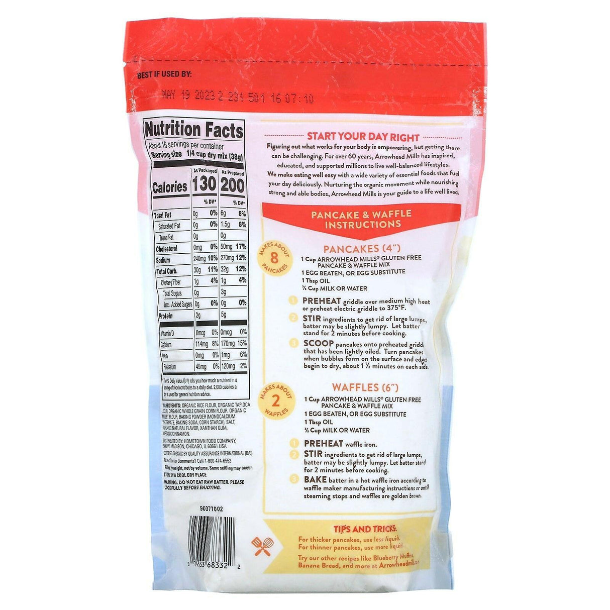 Arrowhead Mills, Organic Gluten Free Pancake & Waffle Mix, 1 lb 6 oz (623 g) - Supply Center USA