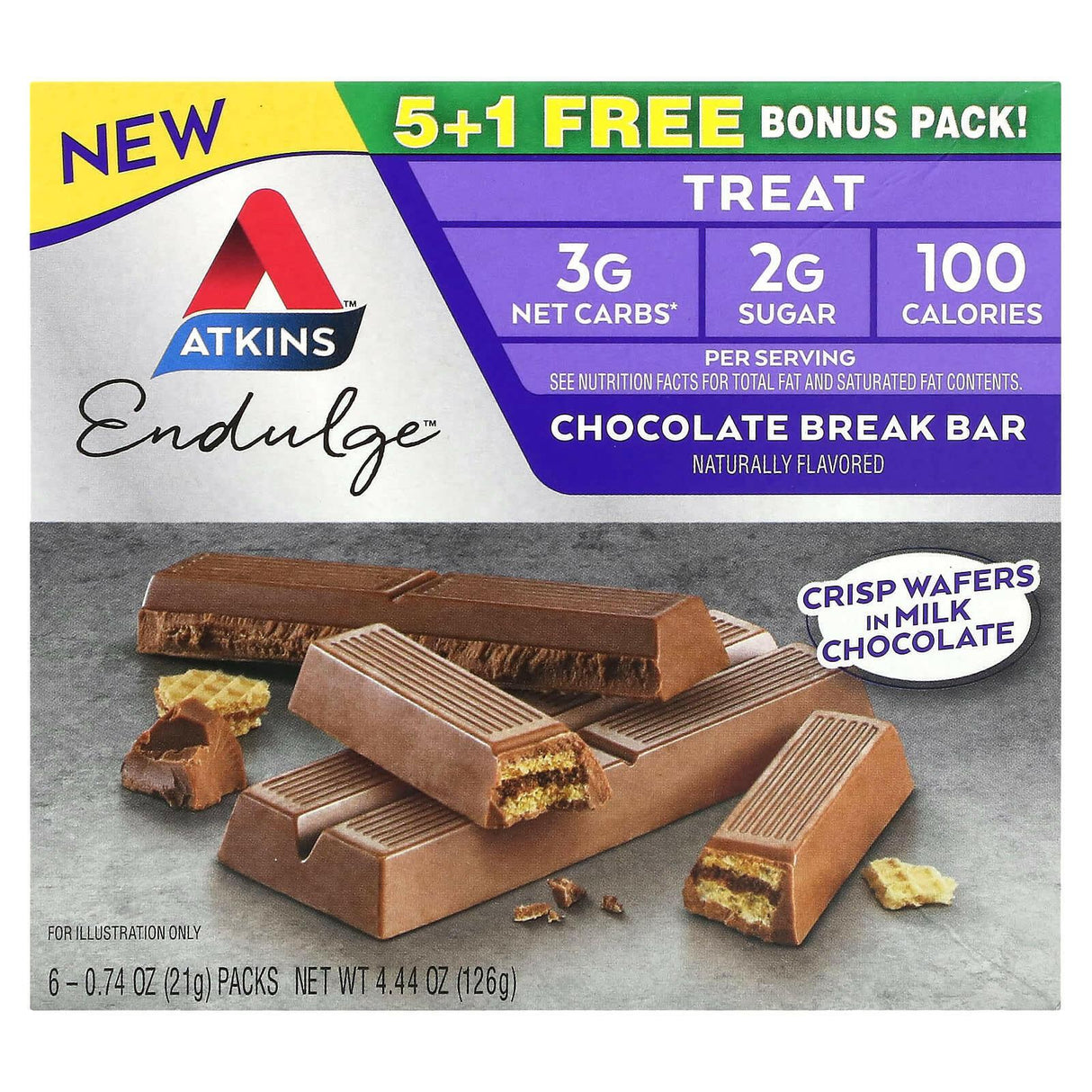 Atkins, Endulge, Treat, Chocolate Break Bar, 6 Bars, 0.74 oz (21 g) Each - Supply Center USA