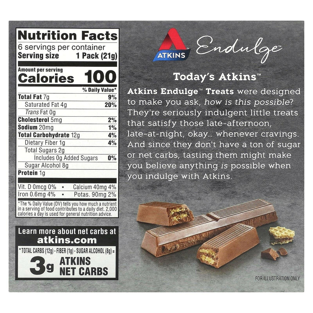 Atkins, Endulge, Treat, Chocolate Break Bar, 6 Bars, 0.74 oz (21 g) Each - Supply Center USA