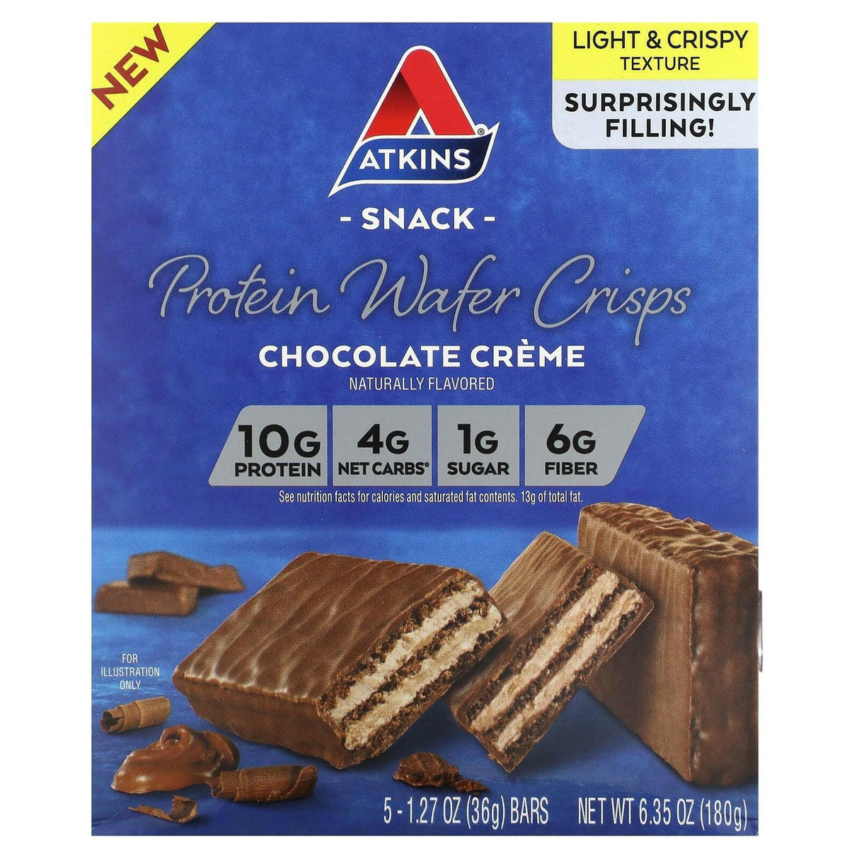 Atkins, Snack, Protein Wafer Crisps, Chocolate Creme, 5 Bars, 1.27 oz (36 g) Each - Supply Center USA