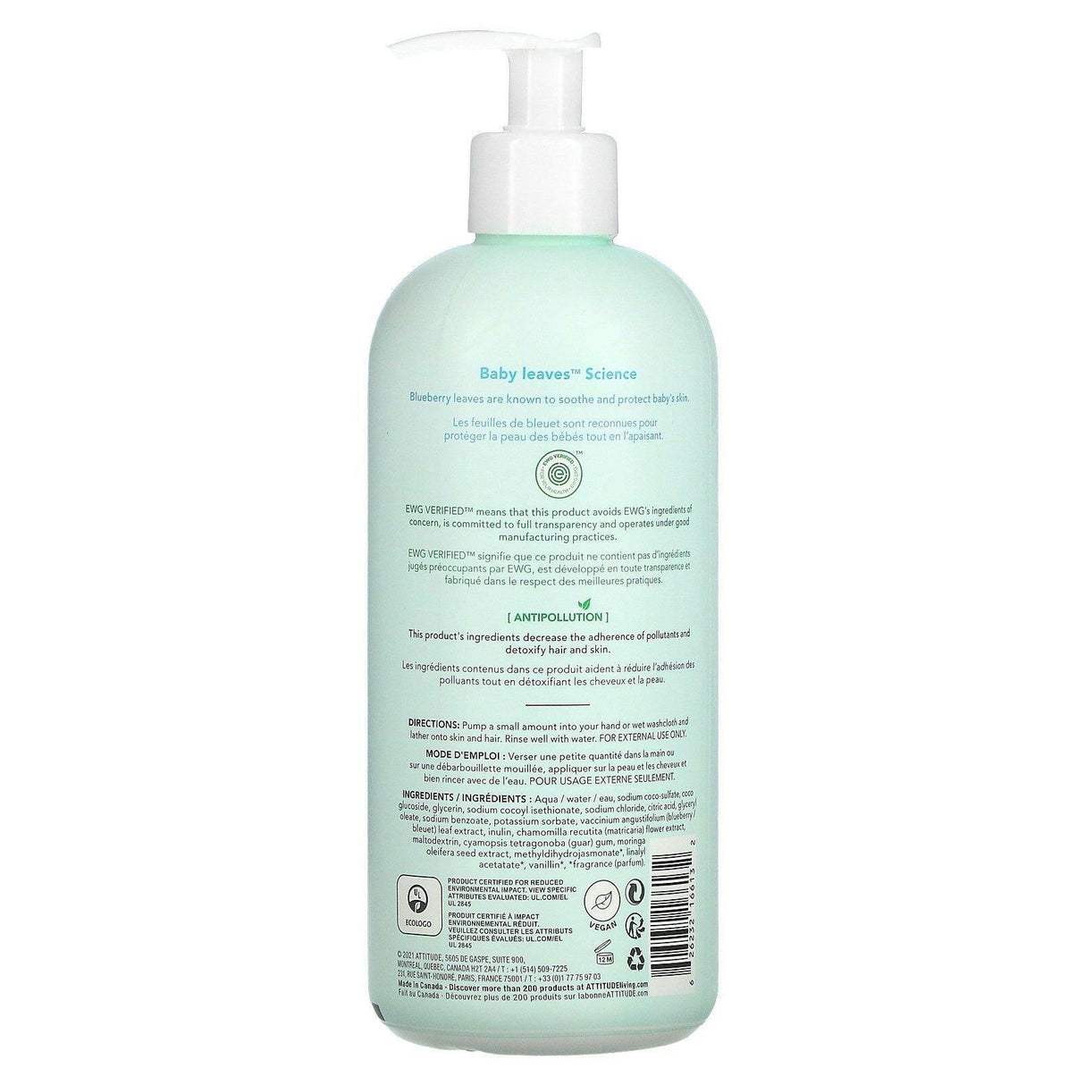 ATTITUDE, Baby Leaves Science, Shampoo & Body Wash, 16 fl oz (473 ml) - Supply Center USA