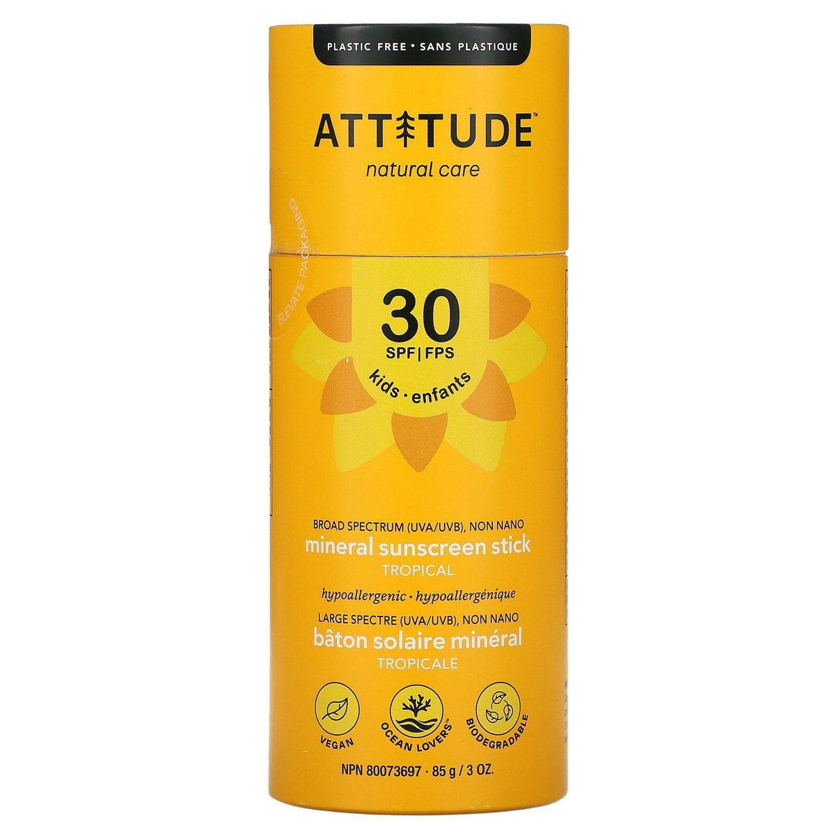 ATTITUDE, Kids, Mineral Sunscreen Stick, SPF 30, Tropical, 3 oz (85 g) - Supply Center USA