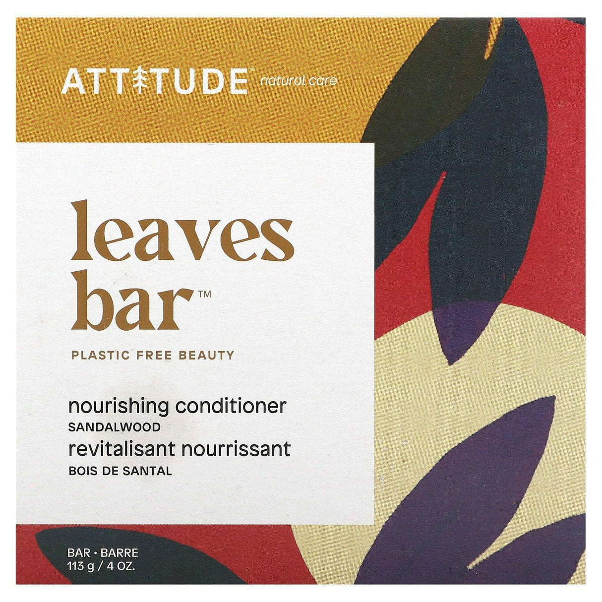 ATTITUDE, Leaves Bar, Hydrating Conditioner Bar, Herbal Musk, 4 oz (113 g) - Supply Center USA