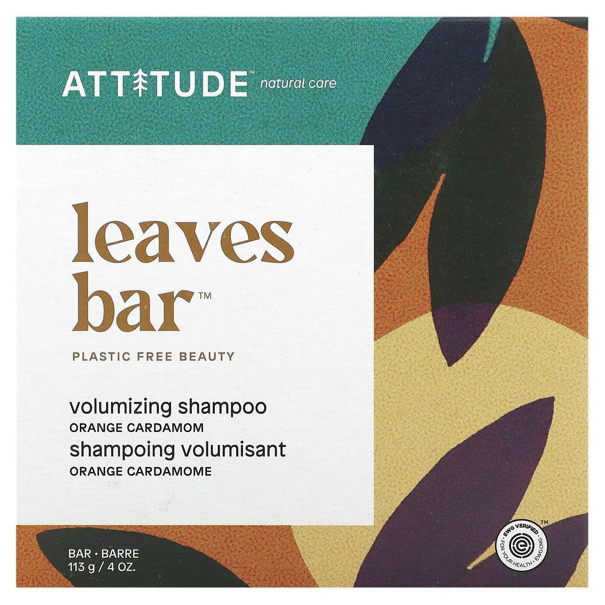 ATTITUDE, Leaves Bar, Hydrating Shampoo Bar, Herbal Musk, 4 oz (113 g) - Supply Center USA