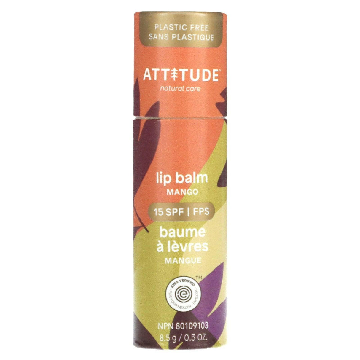 ATTITUDE, Leaves Bar, Lip Balm, SPF 15, Mango, 0.3 oz (8.5 g) - Supply Center USA