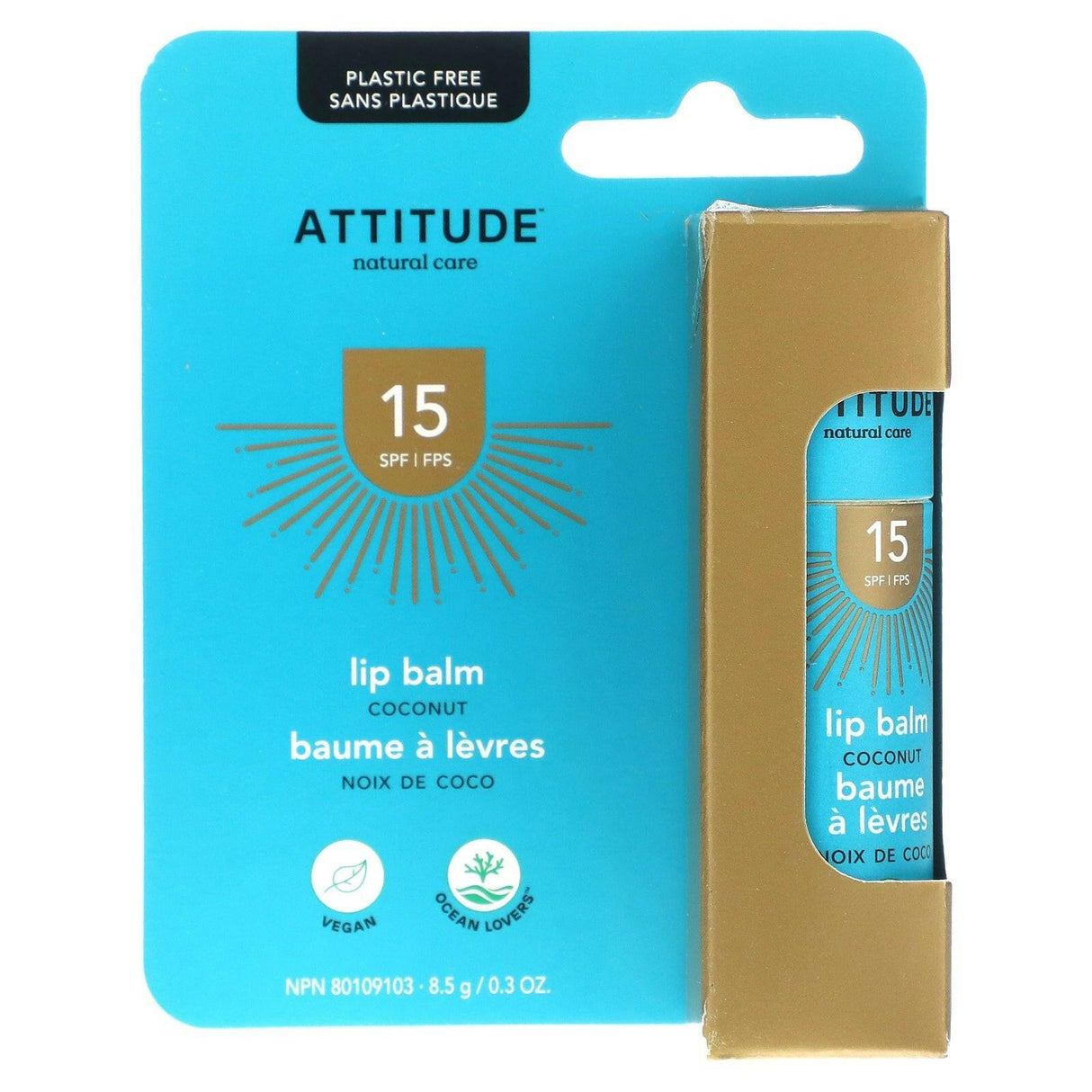 ATTITUDE, Lip Balm, SPF 15, Coconut, 0.3 oz (8.5 g) - Supply Center USA