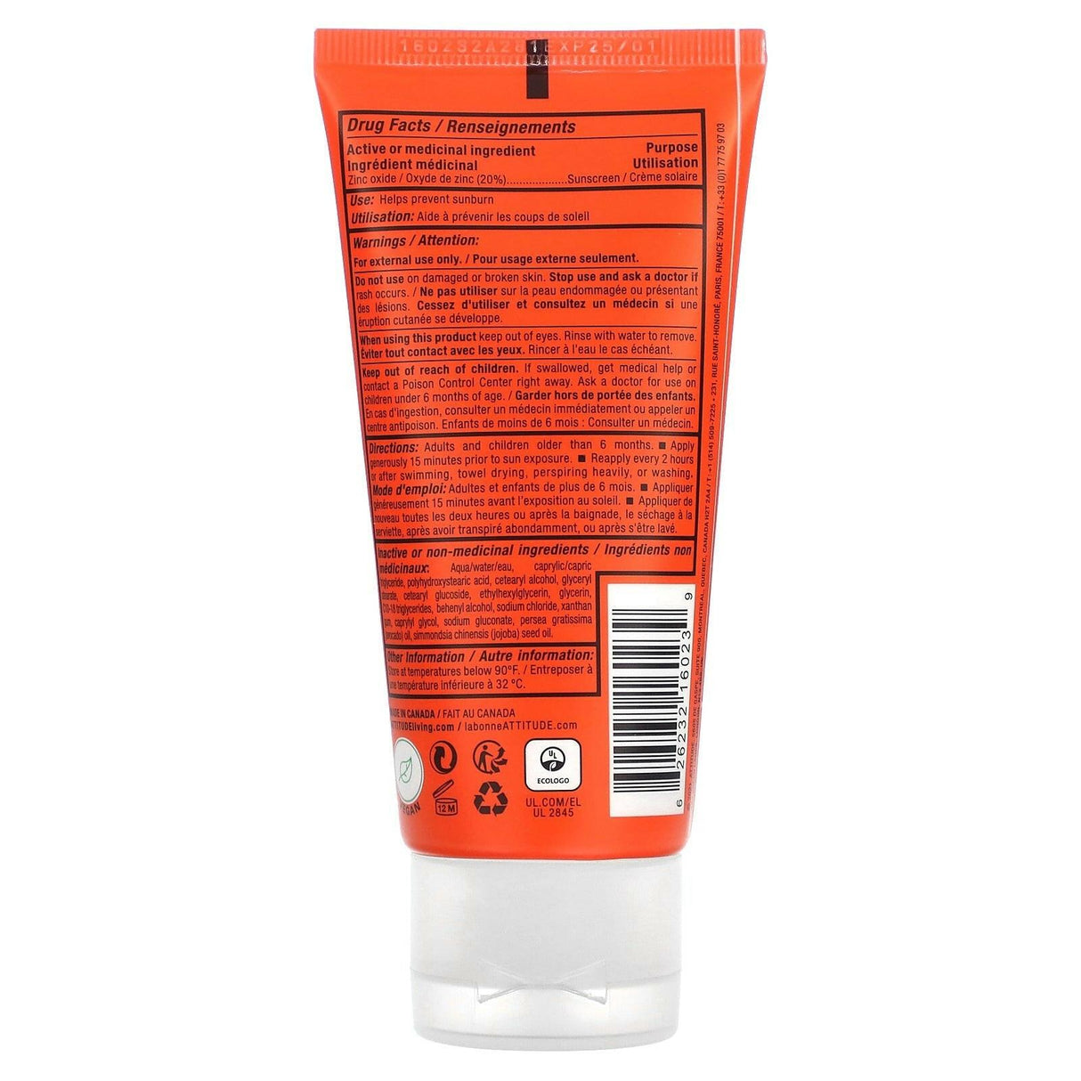 ATTITUDE, Mineral Sunscreen Face and Body, SPF 30, Unscented, 2.6 oz (75 g) - Supply Center USA