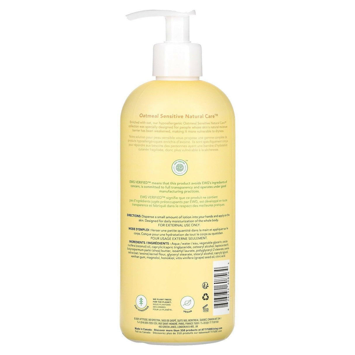 ATTITUDE, Oatmeal Sensitive Natural, Body Lotion, Unscented, 16 fl oz (473 ml) - Supply Center USA