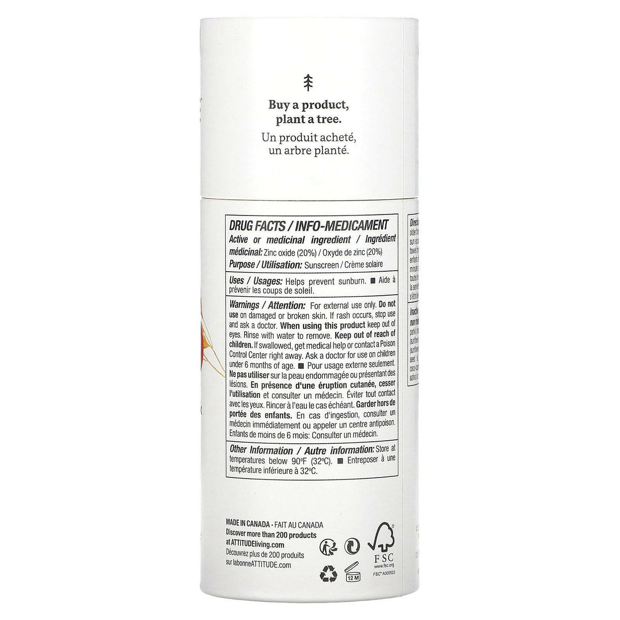 ATTITUDE, Oatmeal Sensitive Natural Care, Mineral Sunscreen Stick, SPF 30, Unscented, 3 oz (85 g) - Supply Center USA
