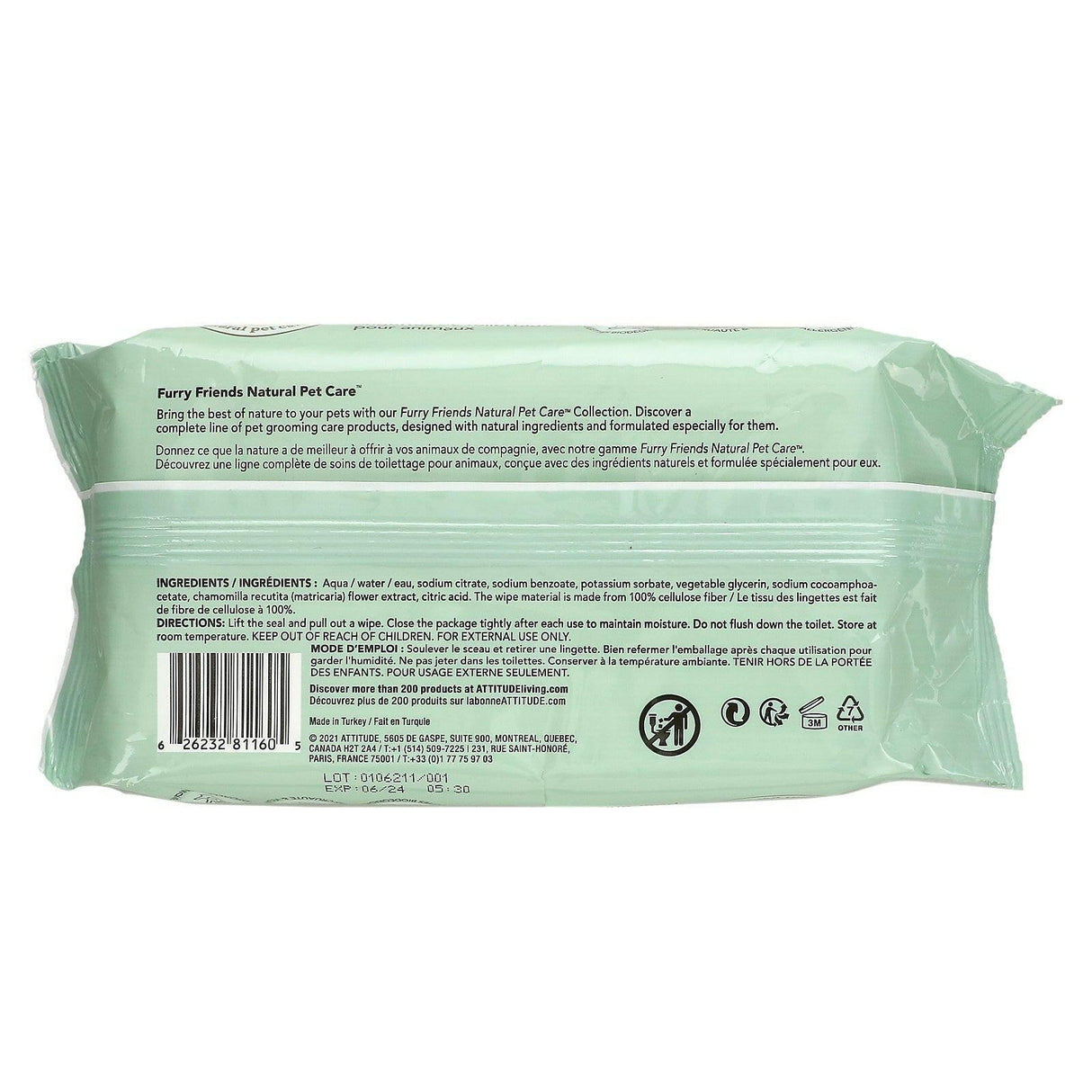 ATTITUDE, Pet Grooming Wipes, Unscented, 72 Wipes - Supply Center USA