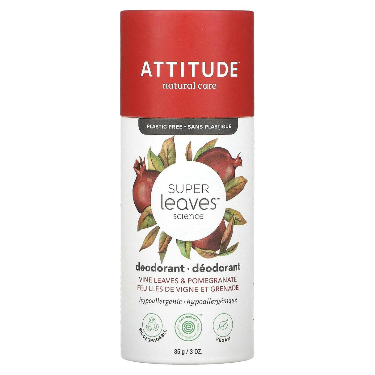 ATTITUDE, Super Leaves Deodorant, Vine Leaves & Pomegranate, 3 oz (85 g) - Supply Center USA