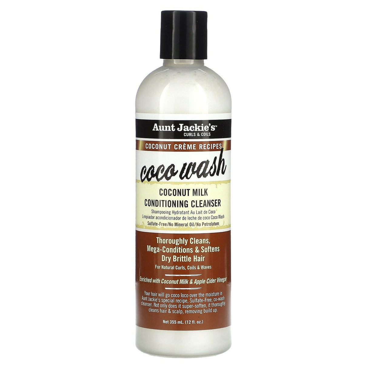 Aunt Jackie's Curls & Coils, Cocoa Wash, Coconut Milk Conditioning Cleanser, 12 fl (355 ml) - Supply Center USA