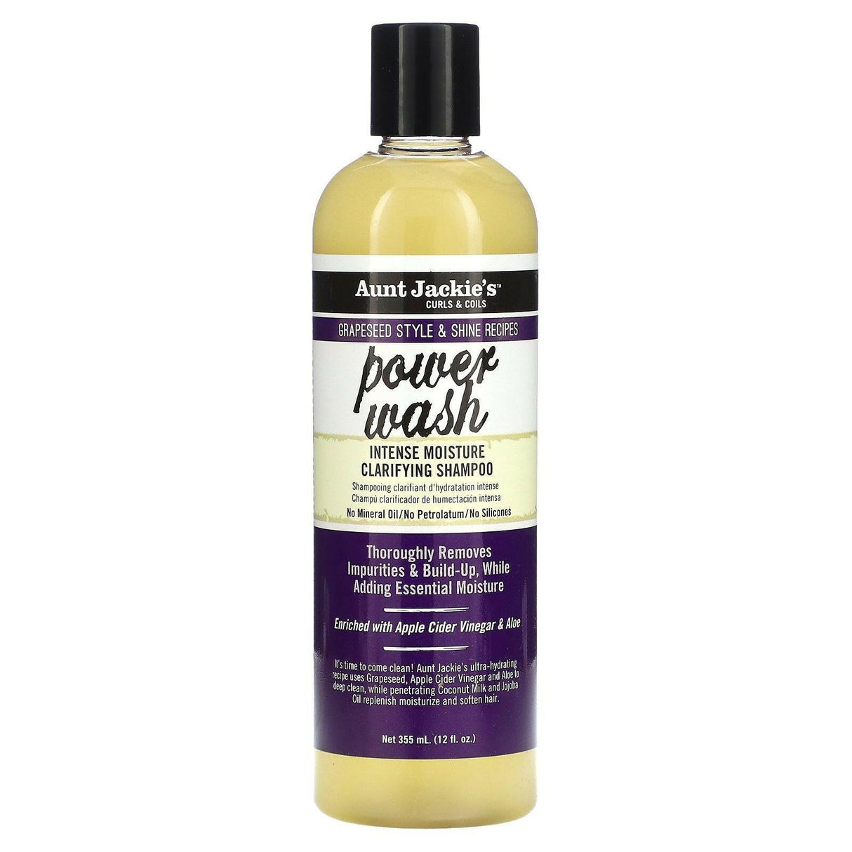 Aunt Jackie's Curls & Coils, Power Wash, Intense Moisture Clarifying Shampoo, 12 fl oz (355 ml) - Supply Center USA
