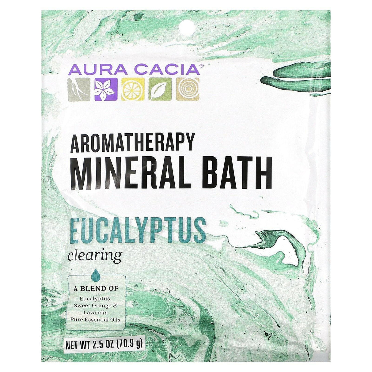 Aura Cacia, Aromatherapy Mineral Bath, Clearing Eucalyptus, 2.5 oz (70.9 g) - Supply Center USA