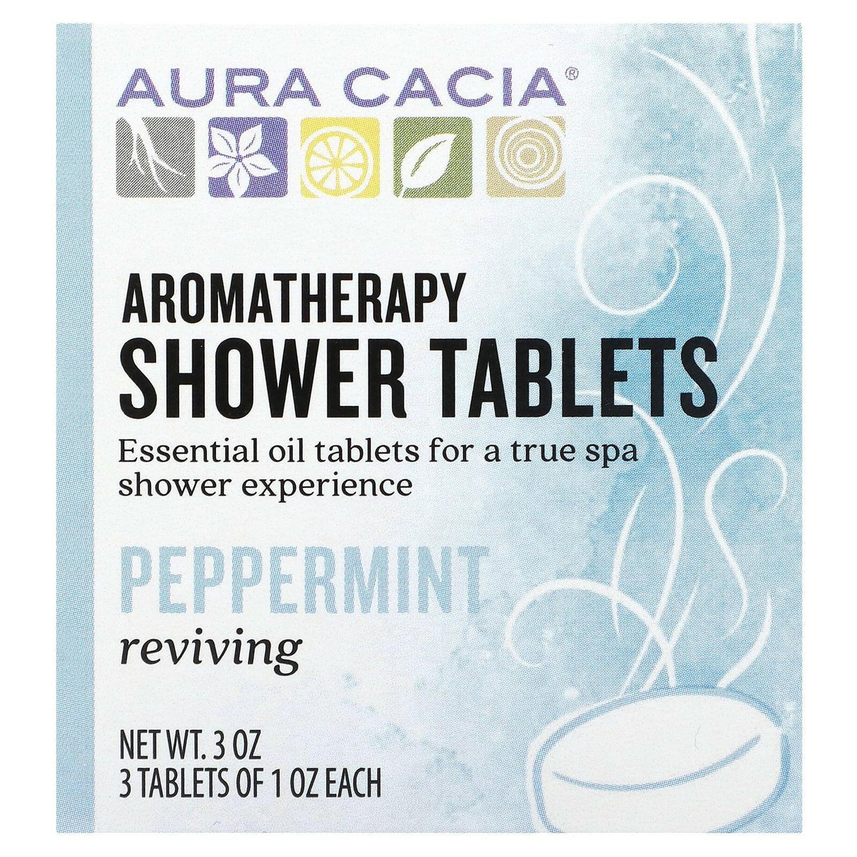 Aura Cacia, Aromatherapy Shower Tablets, Reviving Peppermint, 3 Tablets, 1 oz Each - Supply Center USA
