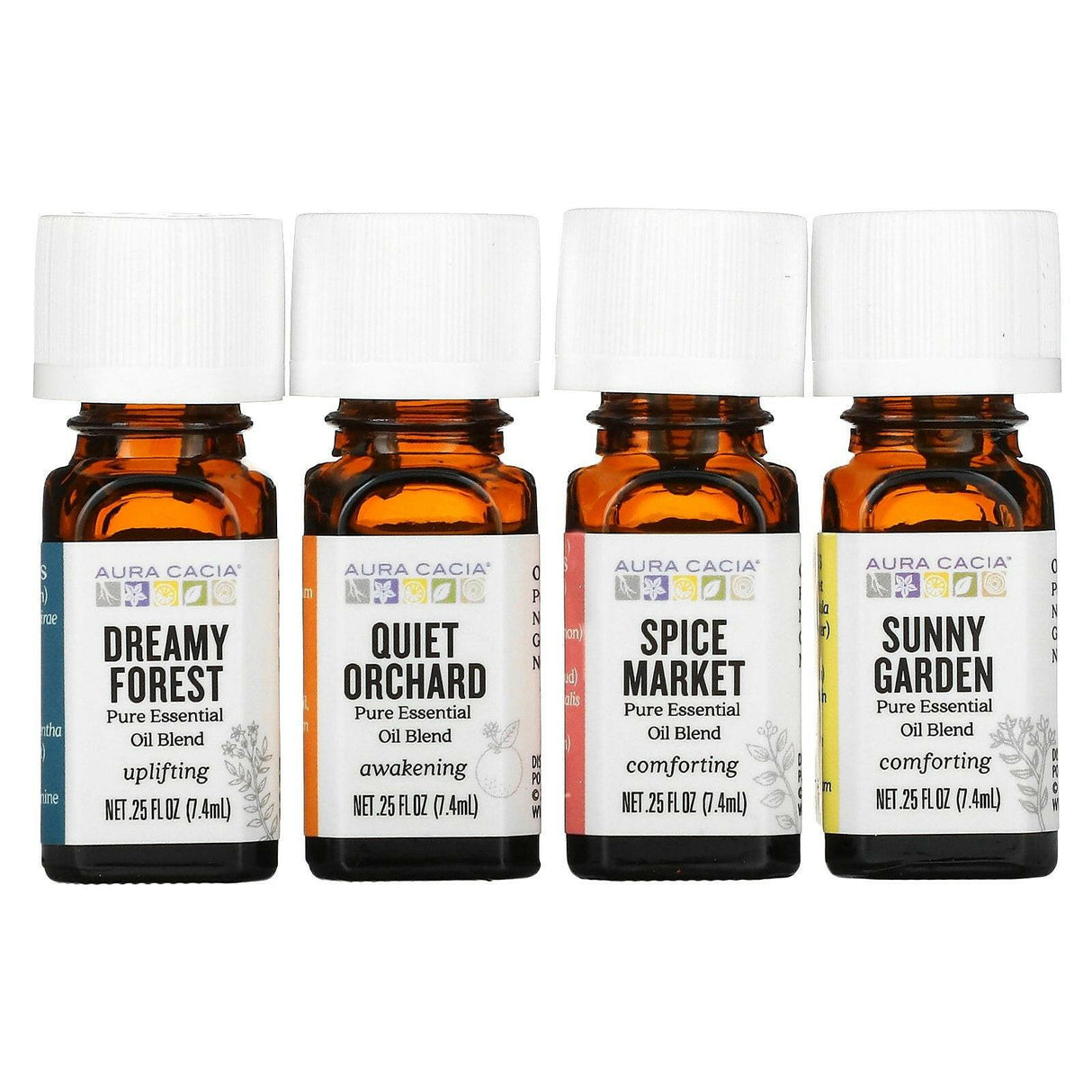 Aura Cacia, Journey Kit, Essential Oil Diffusion Blends, 4 Bottles, 0.25 fl oz (7.4 ml) Each - Supply Center USA