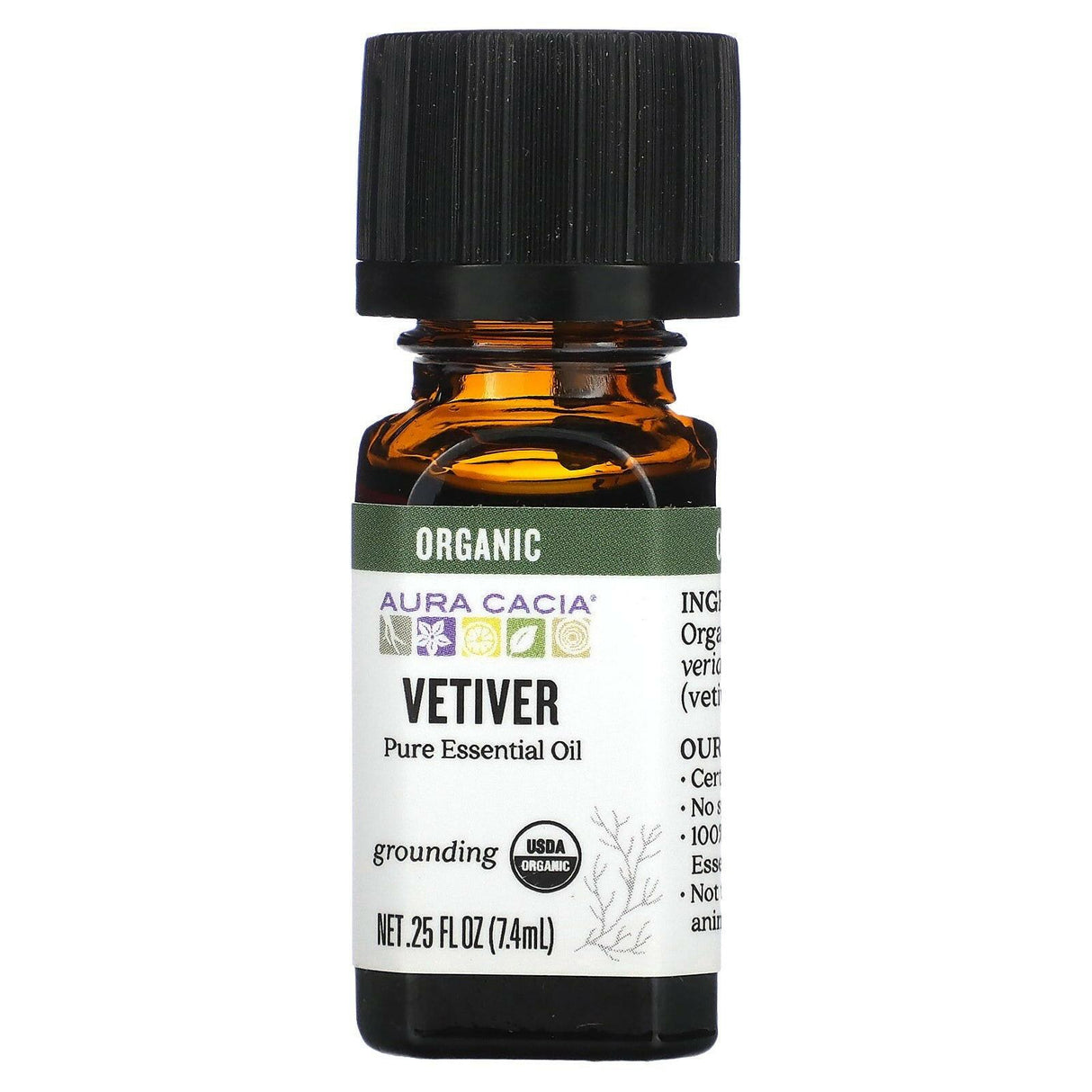 Aura Cacia, Pure Essential Oil, Organic Vetiver, 0.25 fl oz (7.4 ml) - Supply Center USA