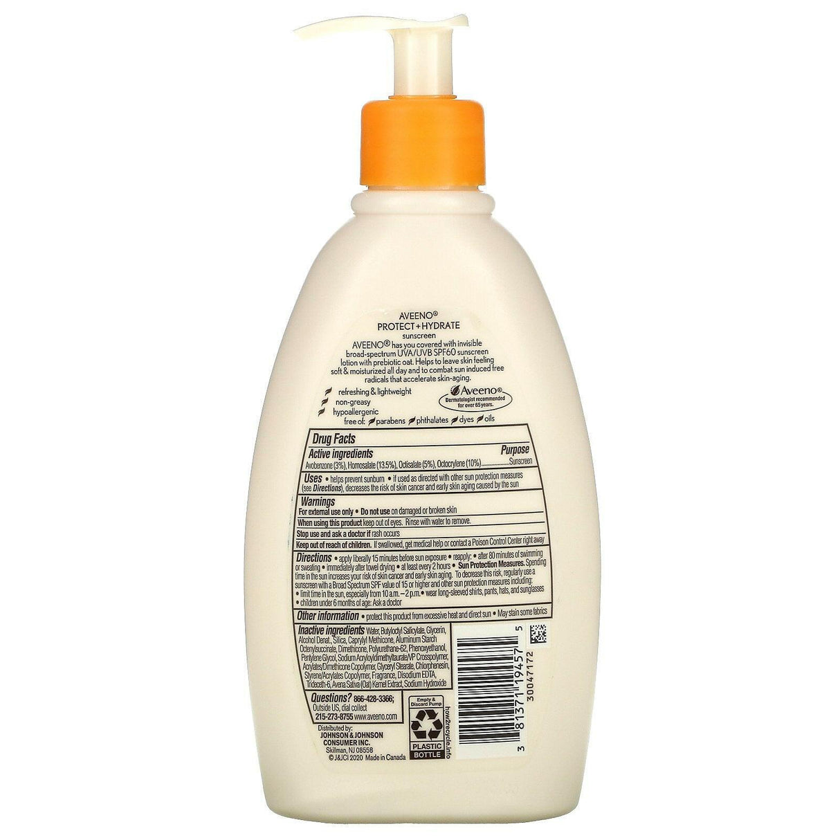 Aveeno, Protect + Hydrate, Sunscreen, SPF 60, 12 fl oz (354 ml) - Supply Center USA