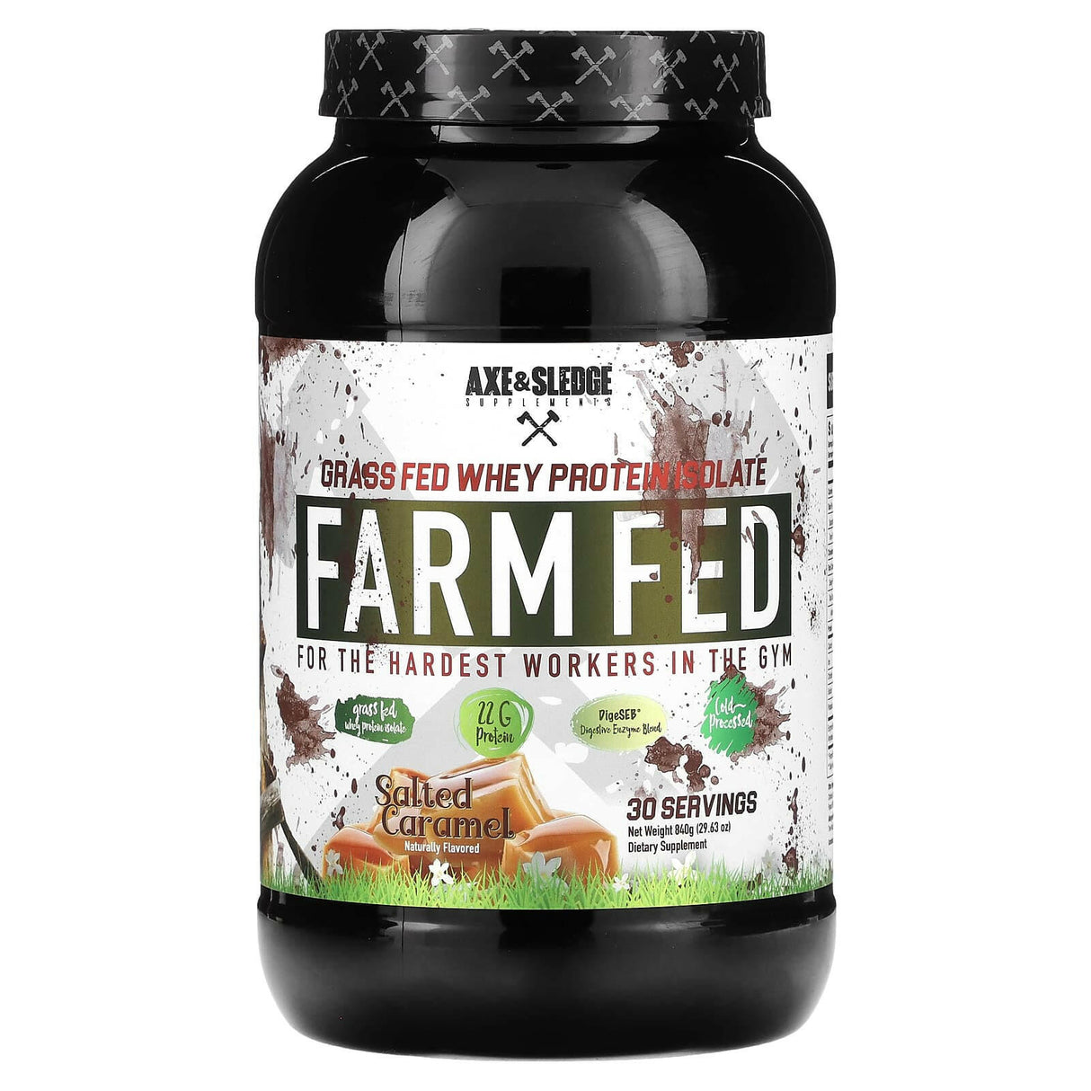 Axe & Sledge Supplements, Farm Fed, Grass Fed Whey Protein Isolate, Salted Caramel, 29.63 oz (840 g) - Supply Center USA
