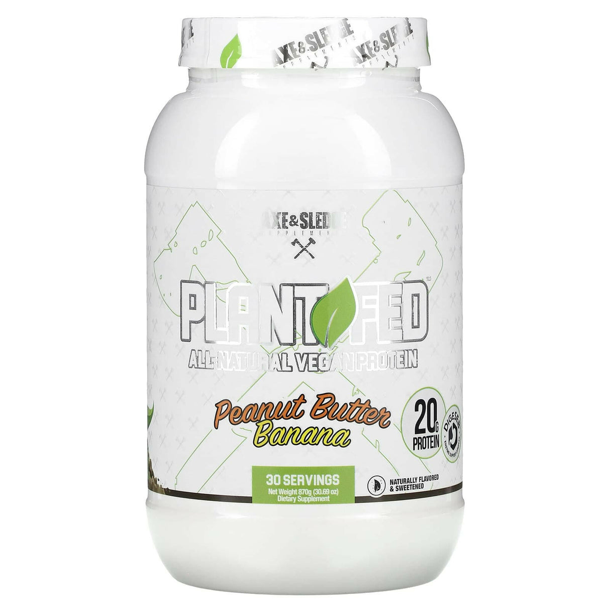 Axe & Sledge Supplements, Plant Fed, All-Natural Vegan Protein, Peanut Butter Banana, 30.69 oz (870 g) - Supply Center USA
