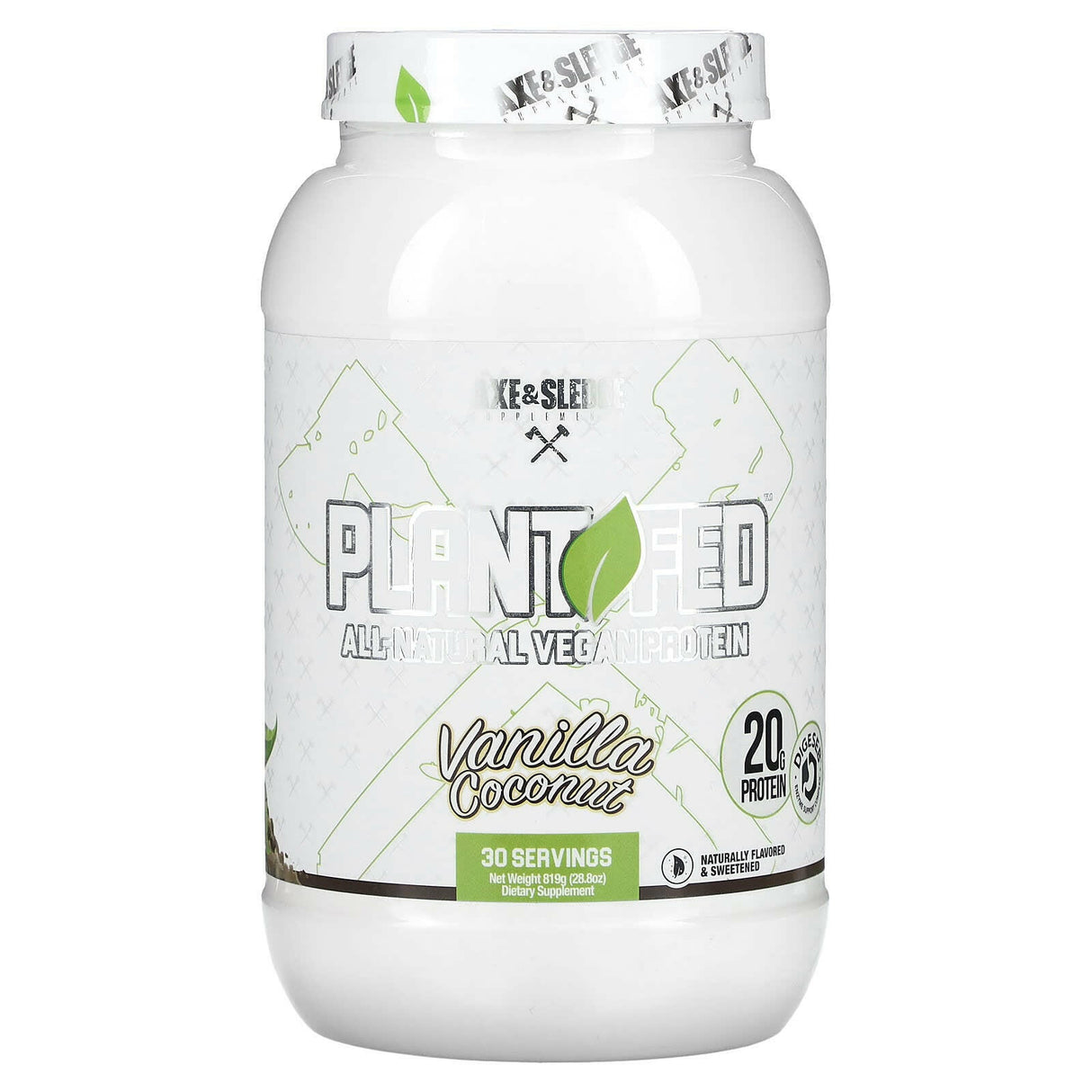 Axe & Sledge Supplements, Plant Fed, All-Natural Vegan Protein, Vanilla Coconut, 28.8 oz (819 g) - Supply Center USA