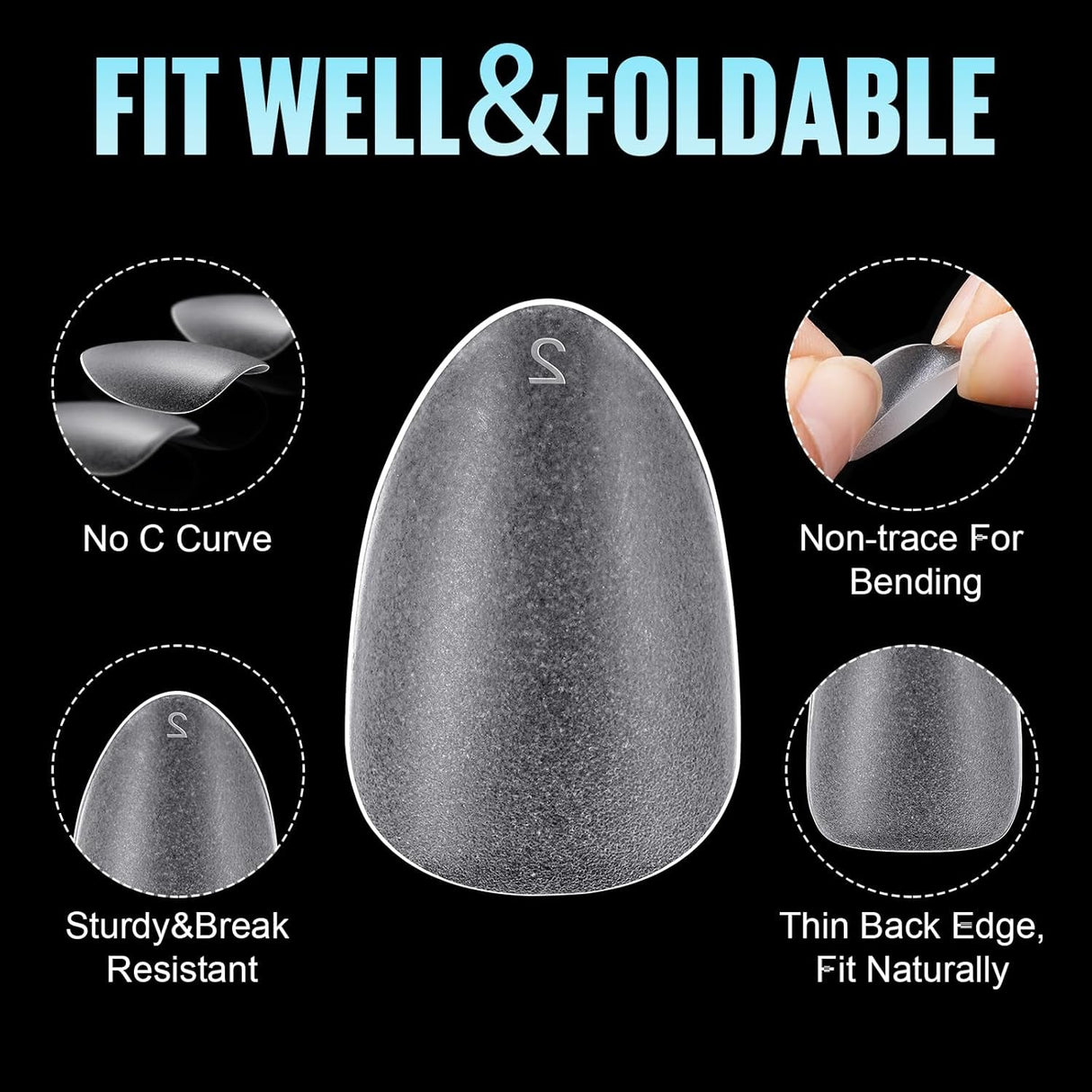 TOMICCA Short Almond Gel X Tips - Almond Shape Acrylic Nail Tips, Soft Gel Nail Tips Full Cover Nail Extensions 240Pcs for Beginner and Professional 12 Sizes