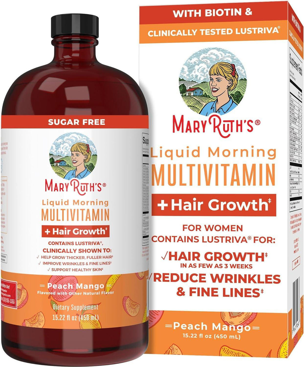 Maryruth'S Liquid Multivitamin + Lustriva® Hair Growth Vitamins | Biotin 10000Mcg | Vitamin D | Clinically Tested for Thicker Hair, Wrinkles, Fine Lines, Skin Care | Ages 18+ | 15.22 Fl Oz - Supply Center USA