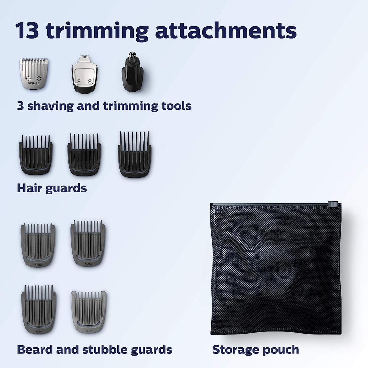 Philips Norelco Multi Groomer All-In-One Trimmer Series 3000-13 Piece Mens Grooming Kit for Beard, Face, Nose, Ear Hair Trimmer and Hair Clipper - NO Blade Oil Needed, MG3740/40