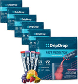 Dripdrop Hydration Juicy Variety Pack Electrolyte Drink Mix Single-Serve Powder Packets- Grape, Fruit Punch, Strawberry Lemonade, Cherry - 32 Servings