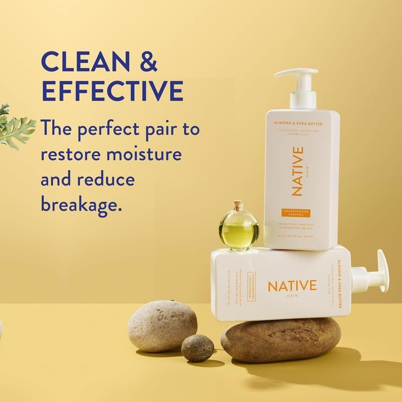 Native Shampoo and Conditioner Contain Naturally Derived Ingredients| All Hair Type Color & Treated, Fine to Dry Damaged, Sulfate & Dye Free - Almond & Shea Butter, 16.5 Fl Oz Each (2 Pack)