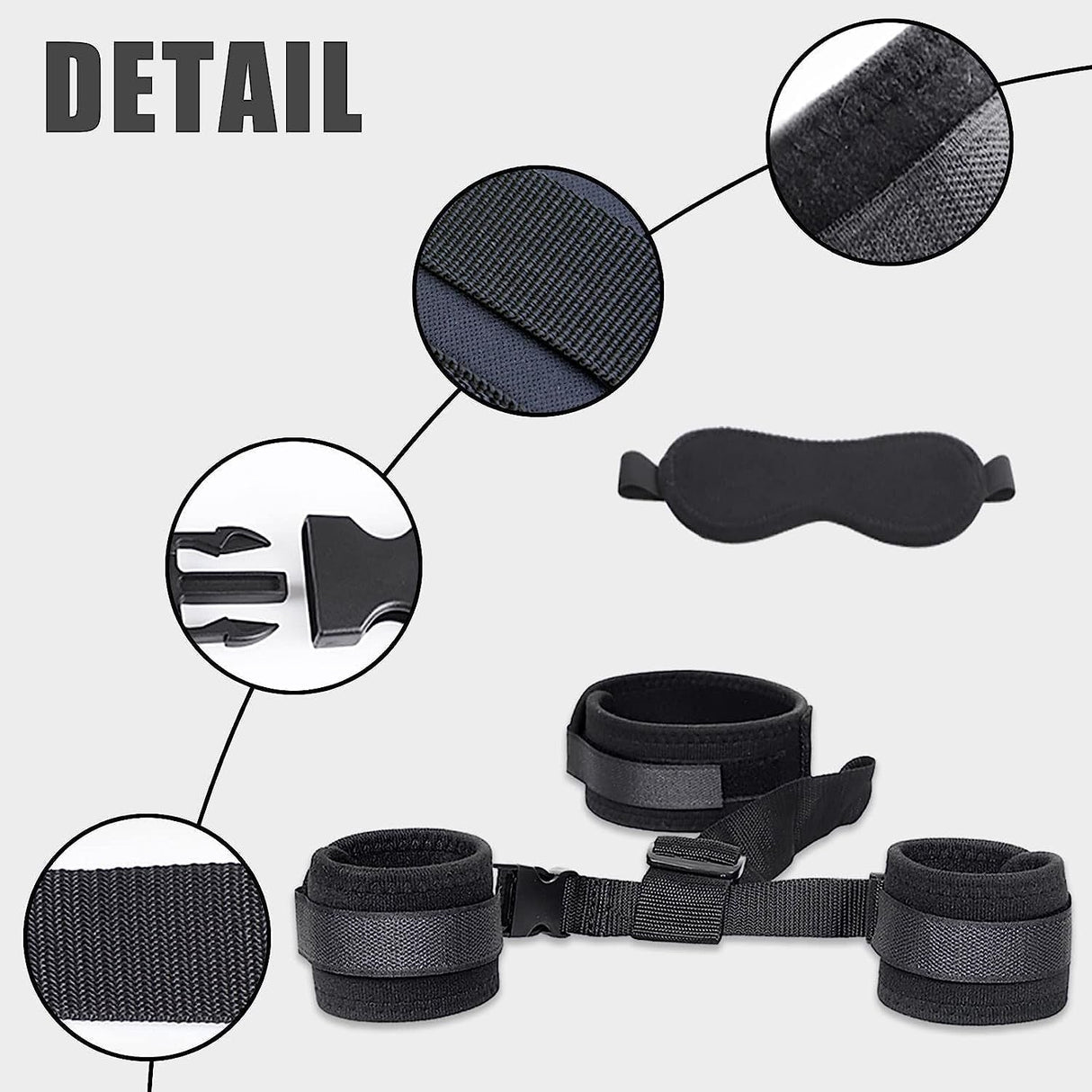 BDSM Neck to Wrist Restraints Bondage Set - behind Back Handcuffs Collar with Blindfold Adjustable Bondage Set Bed SM Games Play Sex Toys for Couples