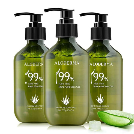 Aloderma 99% Organic Aloe Vera Gel Made within 12 Hours of Harvest - Lightweight, Non-Sticky Aloe Gel for Face and Body, Sunburn Relief, Natural, Soothing Hydrating Aloe Vera for Scalp & Hair, 10.6Oz - Supply Center USA