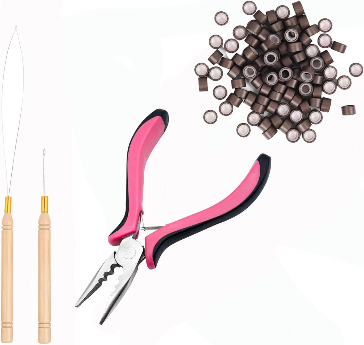 Hair Extensions Kit,3Pcs Microlinks Beads Tools Pliers for Linkies Opener and Removal Hair Extension Kit Pliers Pulling Hook Bead Device Tool Kits (Pink Plier - 3Pcs Tools)