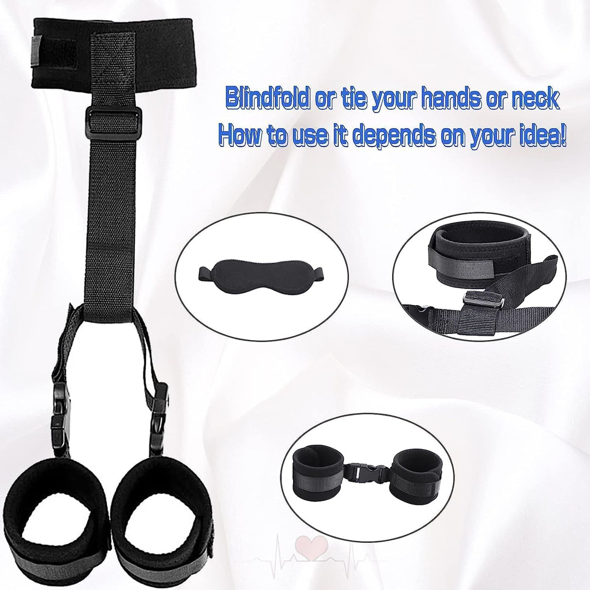 BDSM Neck to Wrist Restraints Bondage Set - behind Back Handcuffs Collar with Blindfold Adjustable Bondage Set Bed SM Games Play Sex Toys for Couples
