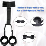 BDSM Neck to Wrist Restraints Bondage Set - behind Back Handcuffs Collar with Blindfold Adjustable Bondage Set Bed SM Games Play Sex Toys for Couples