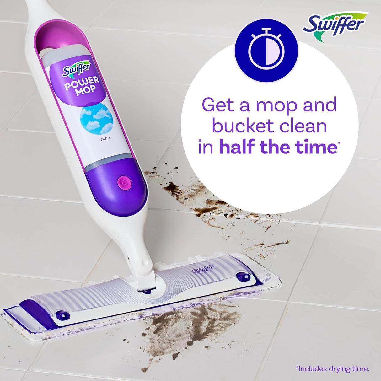 Swiffer Powermop Multi-Surface Mop Kit for Floor Cleaning, Includes Powermop, 2 Mopping Pad Refills, 1 Cleaning Solution with Fresh Scent and 2 Batteries